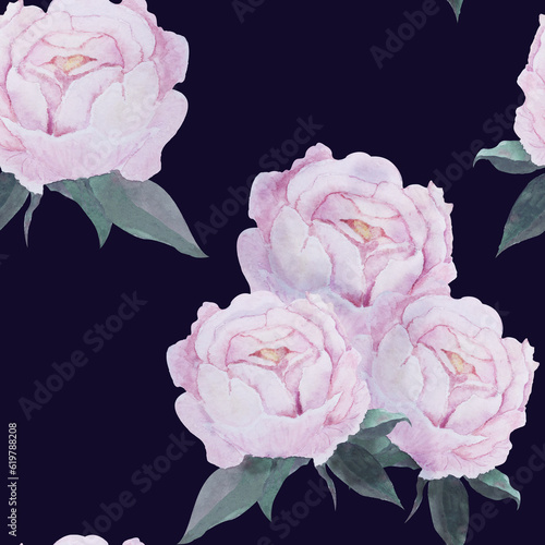 seamless pattern with peonies on dark background