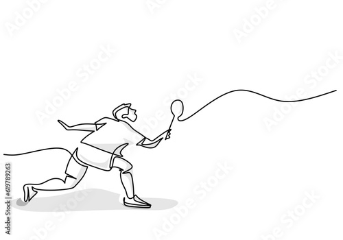 Badminton Player Simple One Line Art, Sports Illustration of Person Playing Badminton