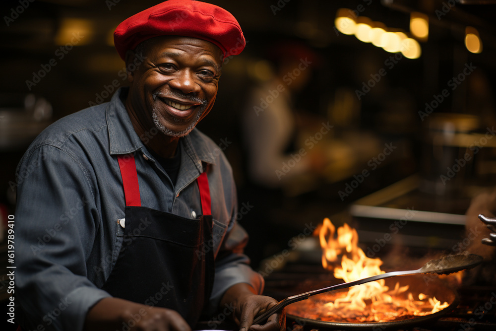 A chef confidently flipping a pancake in a skillet, Chef Generative AI A chef confidently flipping a pancake in a skillet, Chef Generative AI
