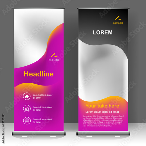 Business Roll up banner beauty template design, for brochure, business, flyer, infographics. modern x-banner and flag-banner advertising. vector illustration