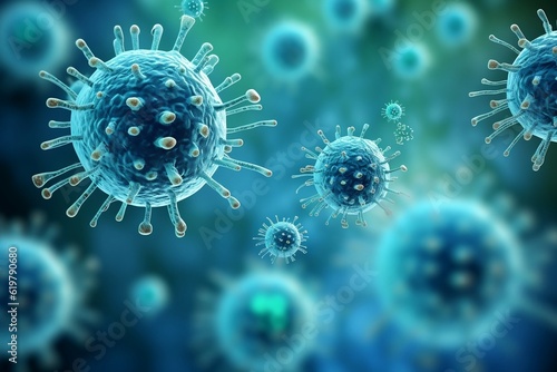 Microorganisms on Blue Background Virus vs Bacteria. Generative AI