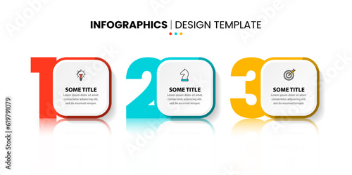 Infographic template. 3 numbered square banners with icons