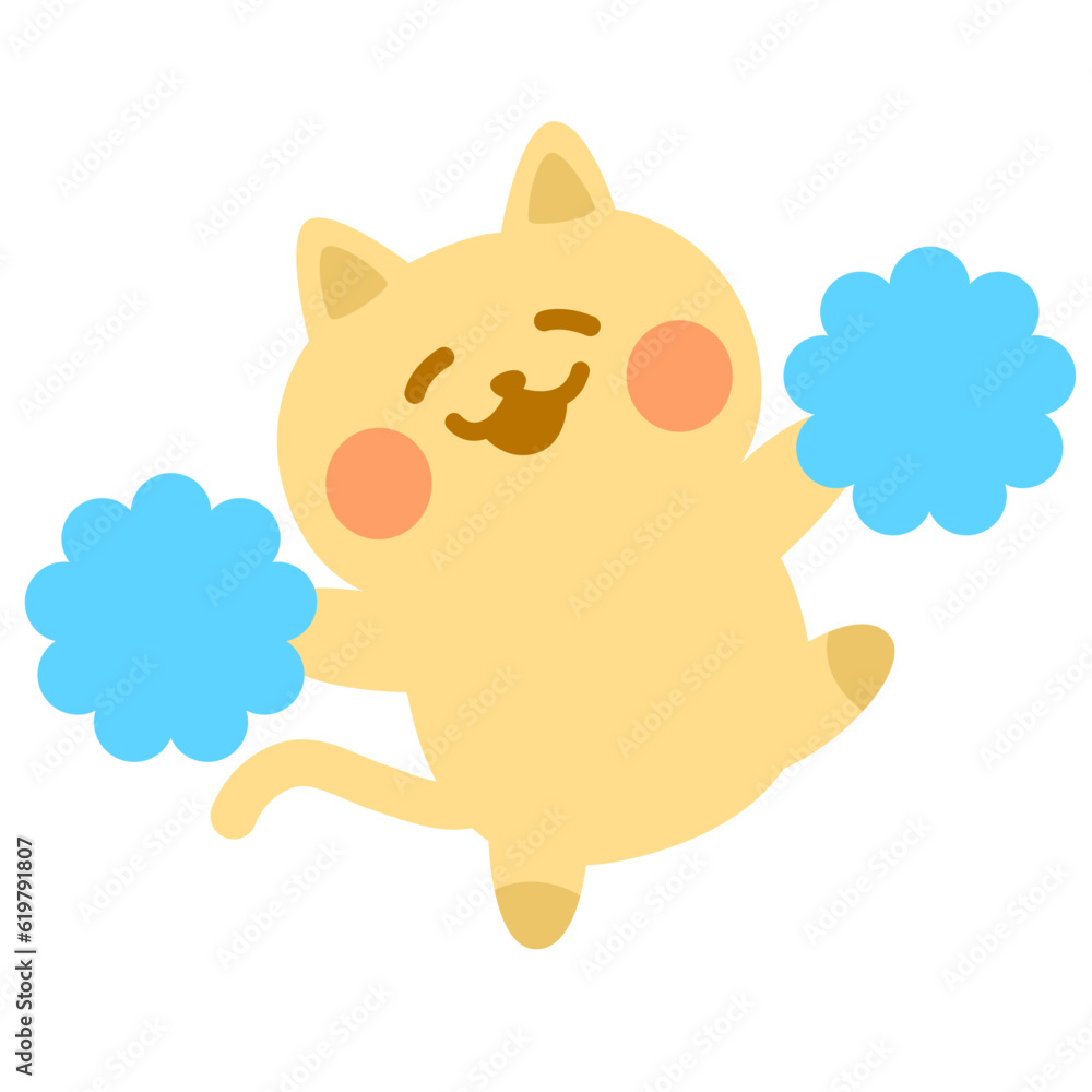Cute Happy Cat Cheering Holding Pom Poms Vector Cartoon Illustration Cute Happy Cat Cheering Holding Pom Poms Vector Cartoon Illustration