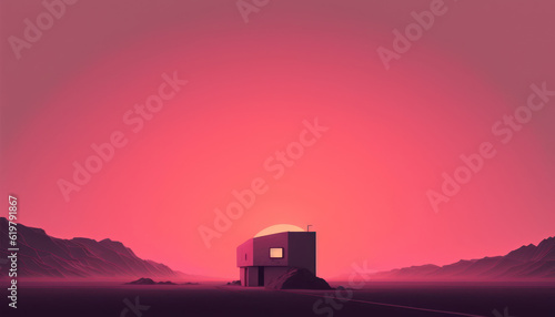 the minimal home under the pink sky