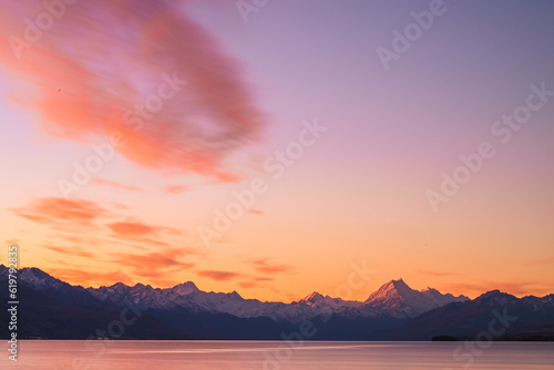 A view over Lake Tekapo at sunset looking towards Mount Cook  © south west images