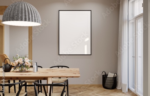 Wallpaper Mural Mockup poster frame in modern interior background, living room, 3D render, 3D illustration Torontodigital.ca