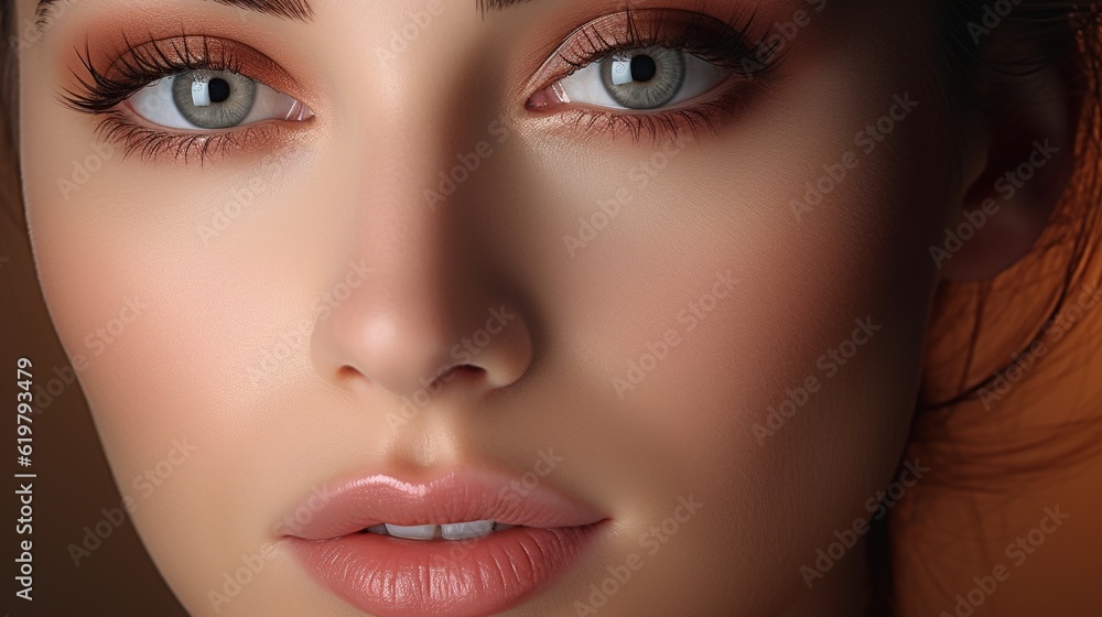 Woman beautiful face close up with healthy skin and beauty lips and eyes with generative ai Woman beautiful face close up with healthy skin and beauty lips and eyes with generative ai