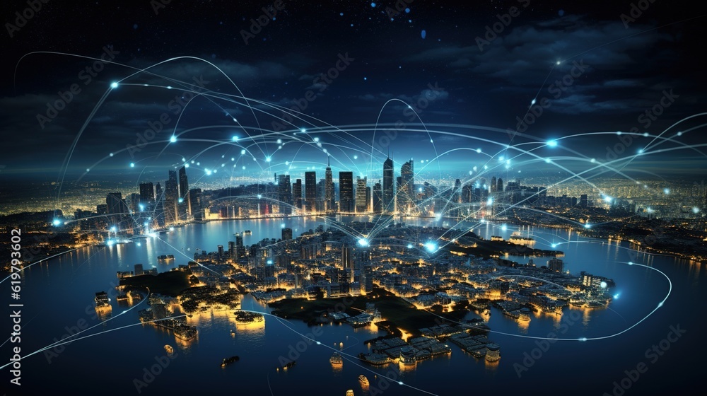 smart city and abstract line and dot connect with gradient line design, big data connection technology with generative ai smart city and abstract line and dot connect with gradient line design, big data connection technology with generative ai