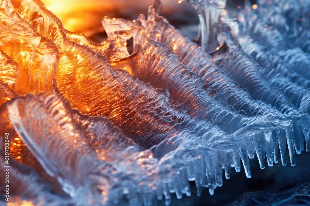 Icicles in the ice cave, close-up macro photo. Generated AI Icicles in the ice cave, close-up macro photo. Generated AI