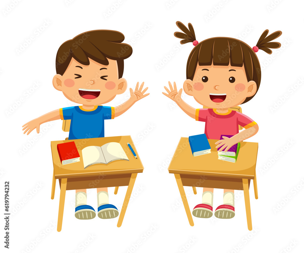 cute kids student sitting at desk in vector illustration cute kids student sitting at desk in vector illustration