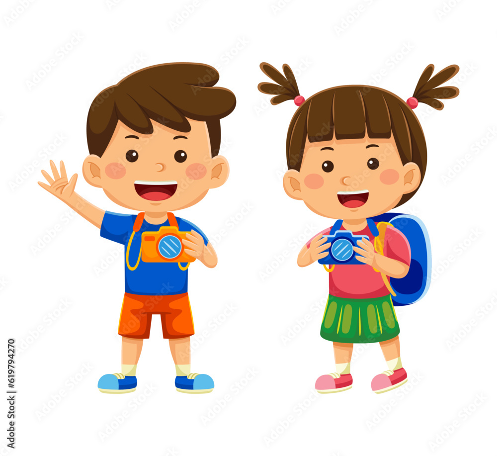 girl kids holding camera taking picture in vector illustration girl kids holding camera taking picture in vector illustration