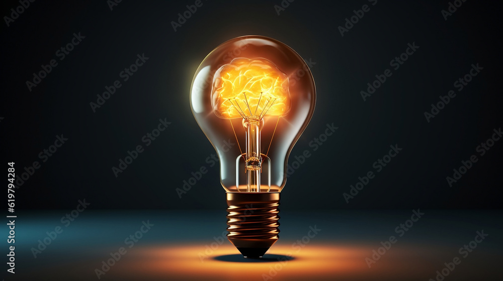 The concept of the mind in the form of a light bulb and brain new quality universal colorful technology stock image illustration design, generative ai The concept of the mind in the form of a light bulb and brain new quality universal colorful technology stock image illustration design, generative ai