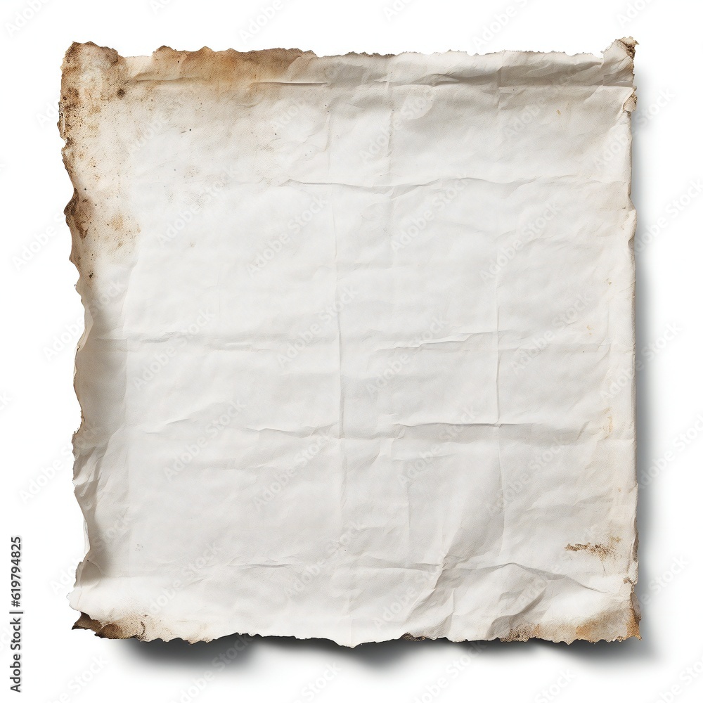 Old crumpled empty paper on white background Generative AI Old crumpled empty paper on white background Generative AI