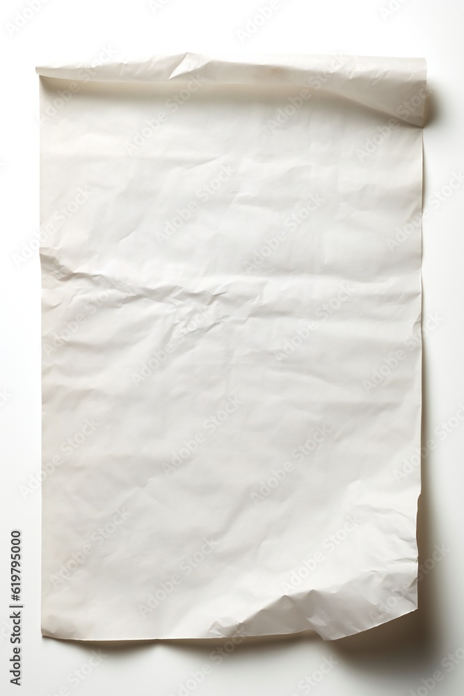 Old crumpled empty paper on white background Generative AI 