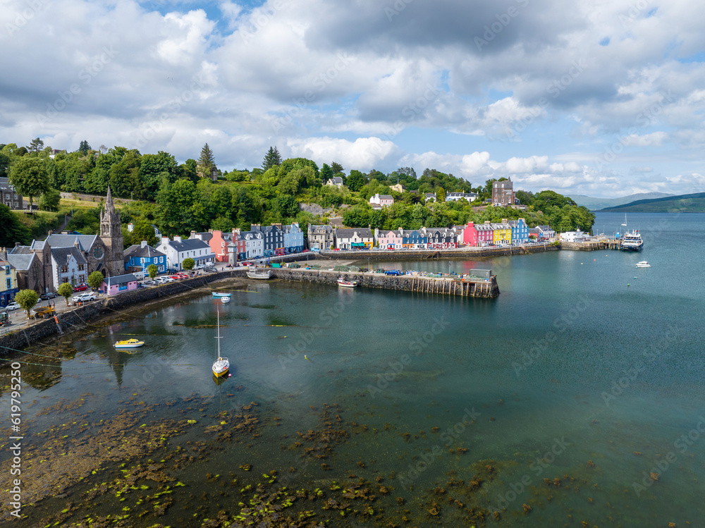 Tobermory from a drone, Isle of Mull, Scotland, UK