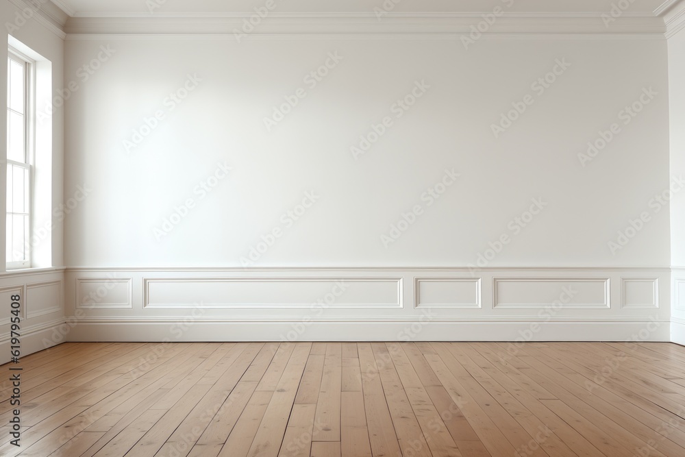 Еmpty room with white wall and wooden floor generative ai Еmpty room with white wall and wooden floor generative ai