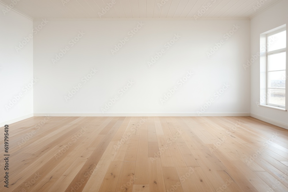 Еmpty room with white wall and wooden floor generative ai Еmpty room with white wall and wooden floor generative ai