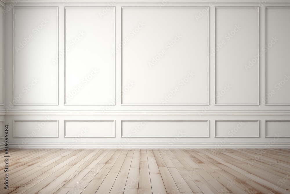 Еmpty room with white wall and wooden floor generative ai Еmpty room with white wall and wooden floor generative ai