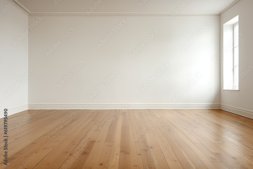 Еmpty room with white wall and wooden floor generative ai Еmpty room with white wall and wooden floor generative ai