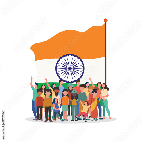 Free vector art of independence day celebrations in which all relgion people get together and celebrating using vector illustration art happy independence day 