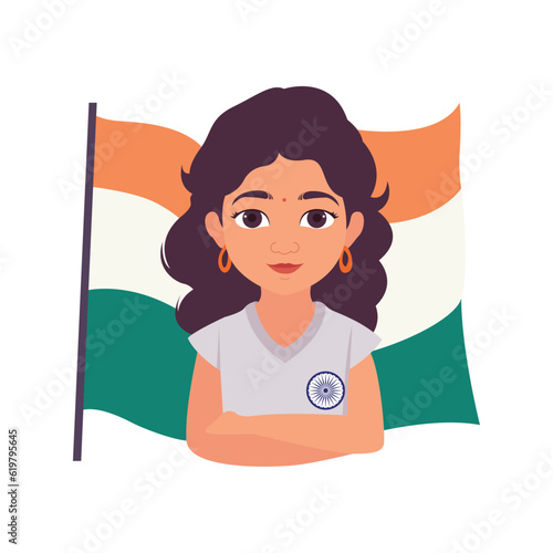 free vector of cute girl with Indian flag celebrating independence day using vector illustration art