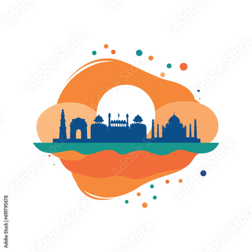 Vector art style of India's famous landmarks isolated on white background on the mark of Happy Independence Day using vector art illustration 