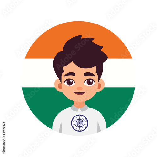 man wearing white shirt with ashoka chakra printed in front of indian flag in circular design using vector illustration art happy independence day