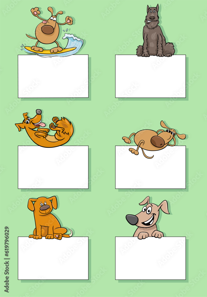 Fototapeta premium cartoon dogs and puppies with cards design set