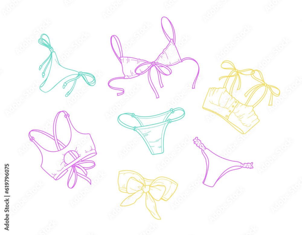 Collection of elegant lingerie. Trendy female underwear, lingerie set.