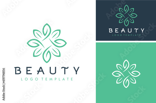 Simple beauty mandala foliage green floral leaf, luxury natural flower pattern for Organic Cosmetic Nutrition logo design