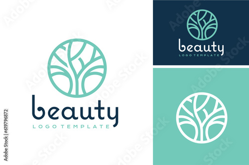 Simple Elegant Circular Plant Branch Tree for Beauty Cosmetic or Landscape Park Garden logo design