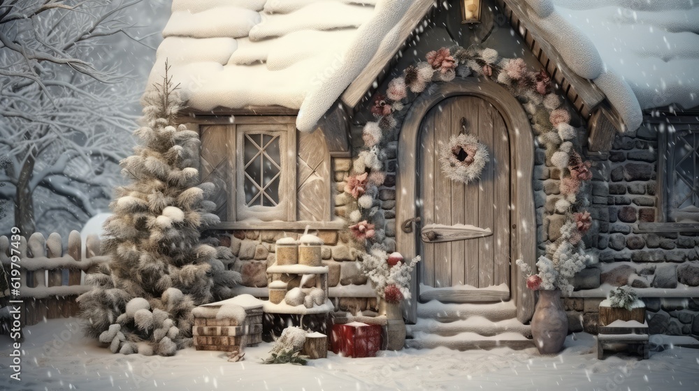 cute wooden house on Christmas