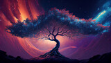 beautiful vivid galaxy tree wallpaper Generated Ai technology