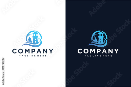 Lighthouse  harbor vector icon logo