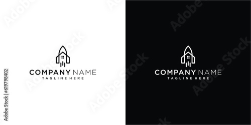 Creative rocket home launch vector logo template
