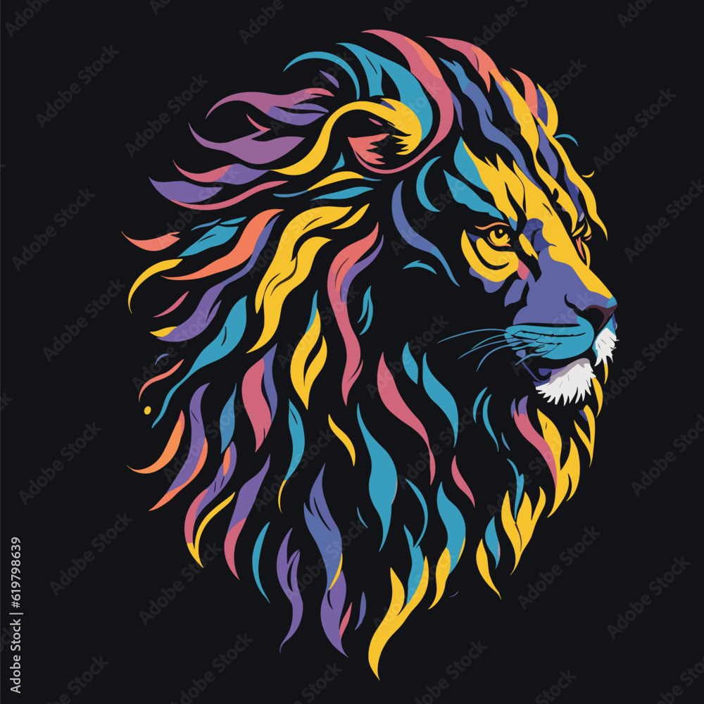 Colorful lion sticker tatoo idea tshirt design
