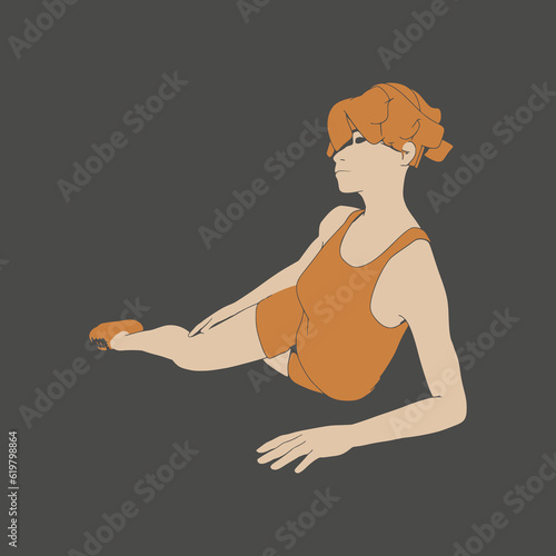 Lying woman. Sport girl illustration. Casual sportwear - t-shirt, breeches and sneakers. Young woman wearing workout clothes. Sport fashion girl outline in urban casual style.