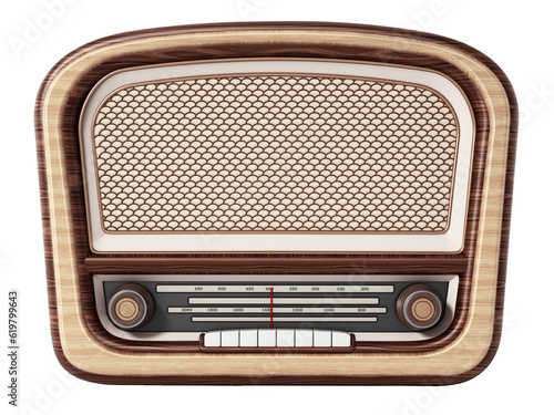 Vintage radio isolated on transparent background. 3D illustration