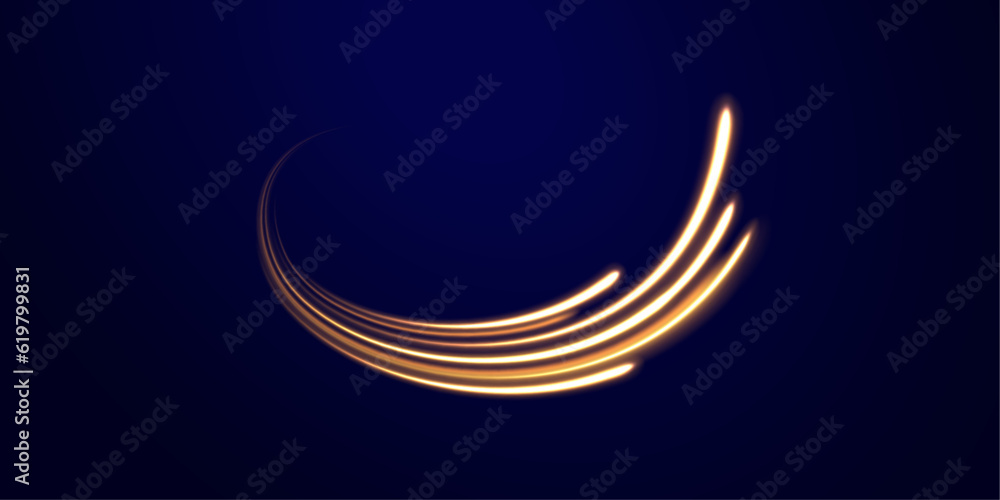 Vortex streams of neon light. Lines in the shape of a comet against a dark background. Magic of moving fast lines. Laser beams, horizontal light rays. Vector. Vortex streams of neon light. Lines in the shape of a comet against a dark background. Magic of moving fast lines. Laser beams, horizontal light rays. Vector.