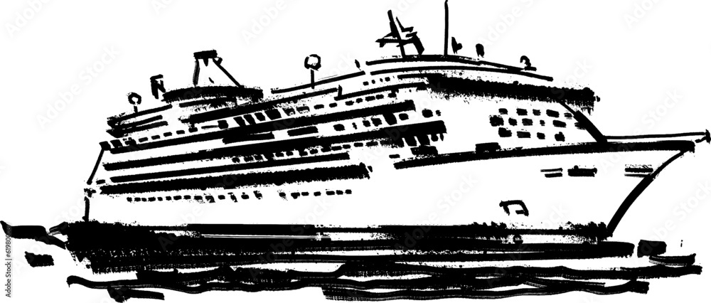 vector sketch of a black and white crouse ship