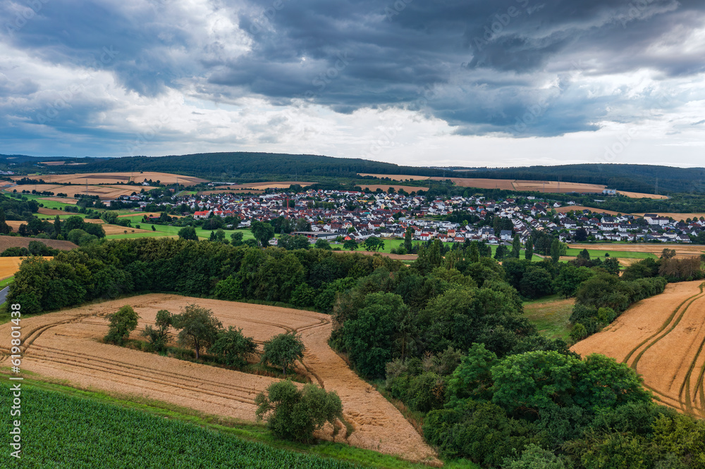 Bird's-eye view of Wörsdorf/Germany in the Taunus just before a thunderstorm