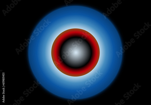 Fondo con círculo azul, blanco y rojo sobre fondo negro