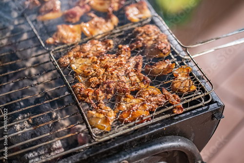 Grilled meat live on charcoal fire. The ingredient of 