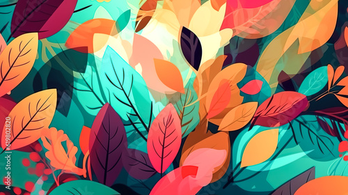 Pattern with blue and orange autumn leaves, generative AI.