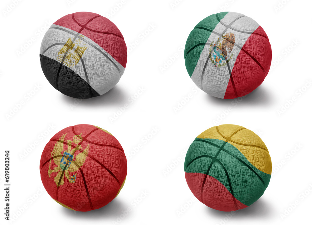 basketball balls with the national flags of egypt mexico lithuania