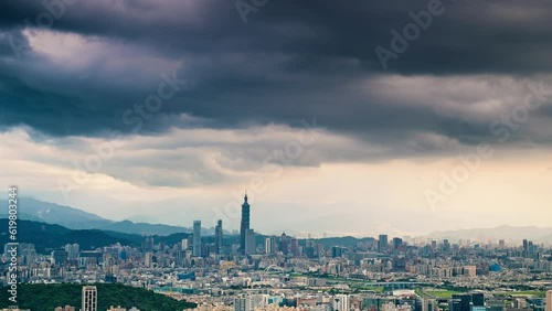 Dramatic Cloudscape in the City Sky on a Cloudy Day. Overlooking the urban landscape from Neihu Bishanyan. Taipei, Taiwan photo