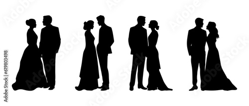 Wedding married couple silhouette black filled vector Illustration