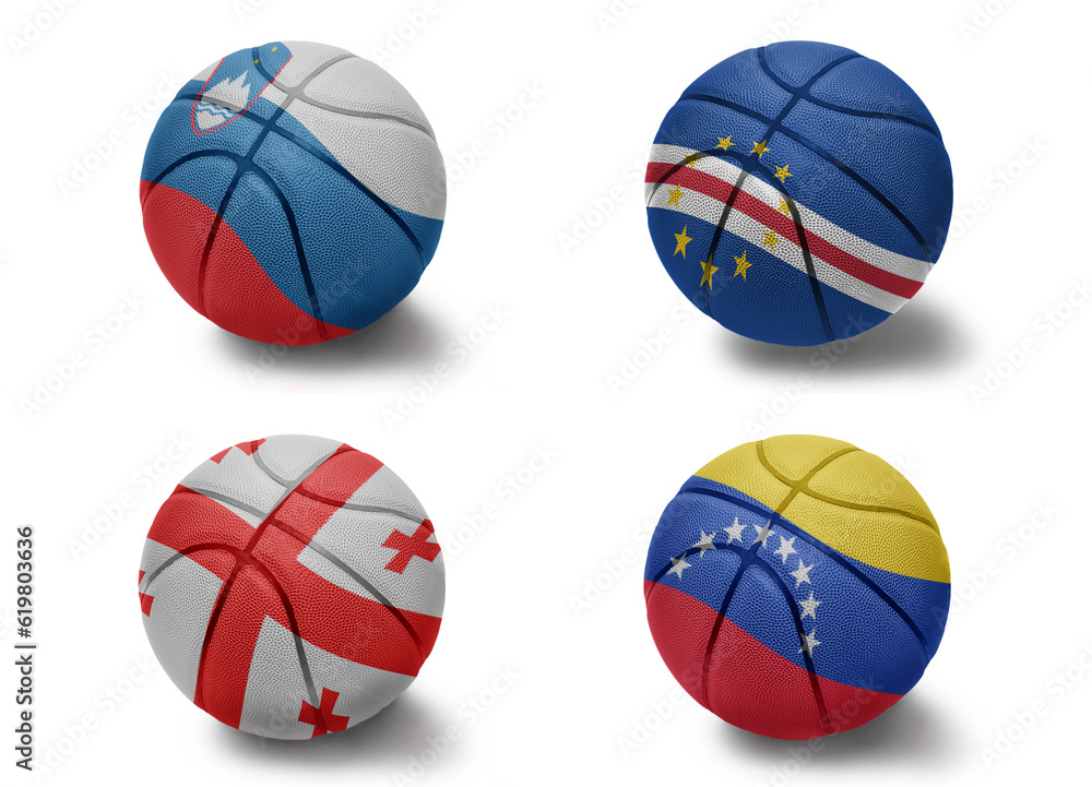 basketball balls with the national flags of slovenia georgia cape verde venezuela on the white background. Group f