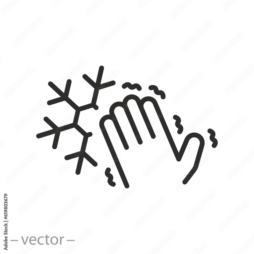 frozen hand icon, frostbite limb, thin line symbol - editable stroke vector illustration frozen hand icon, frostbite limb, thin line symbol - editable stroke vector illustration