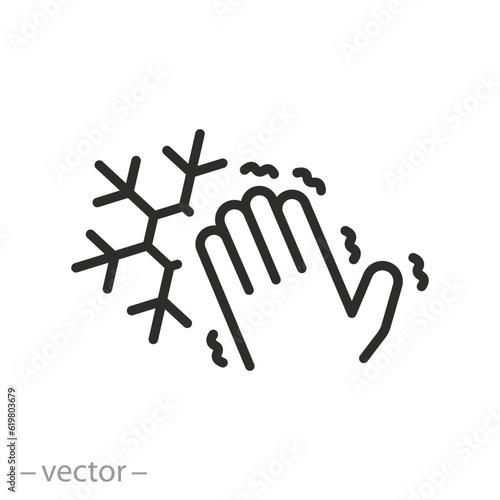frozen hand icon, frostbite limb, thin line symbol - editable stroke vector illustration